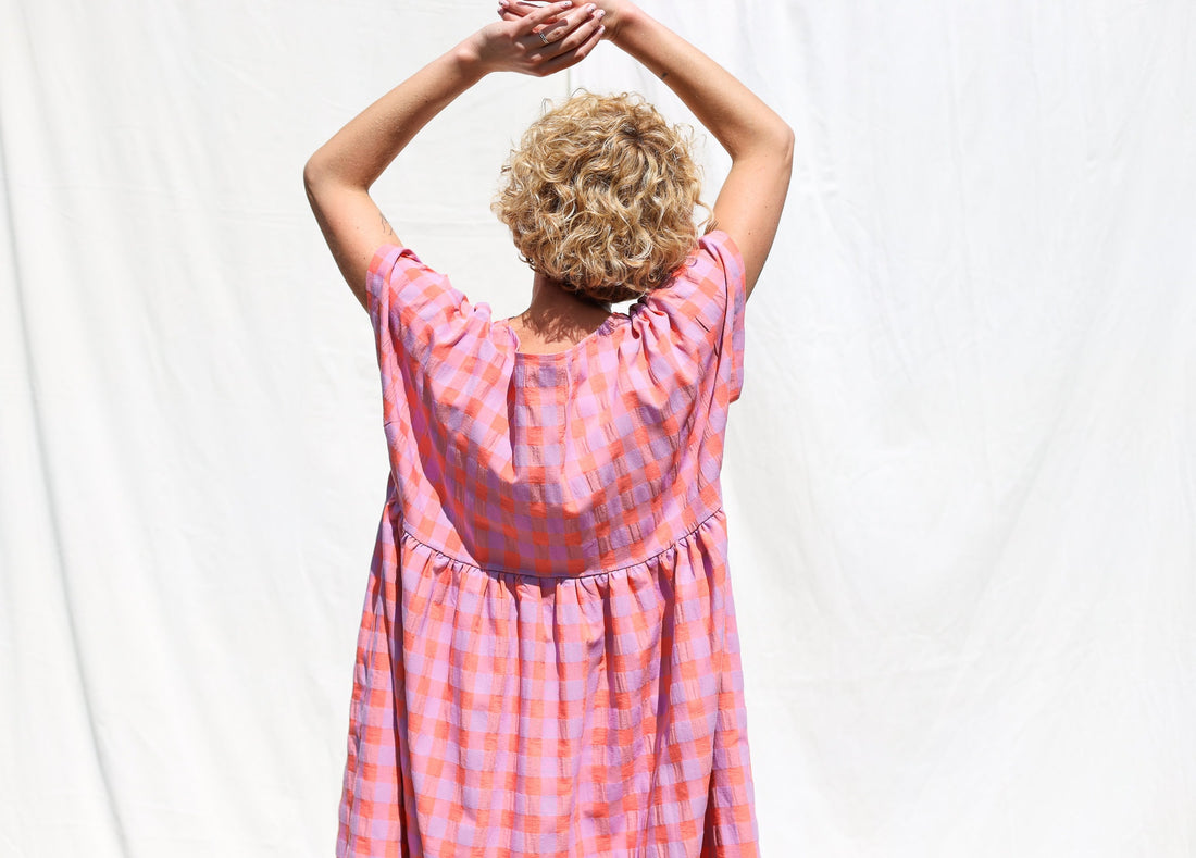 Oversized seersucker checks dress SILVINA • OFFON CLOTHING