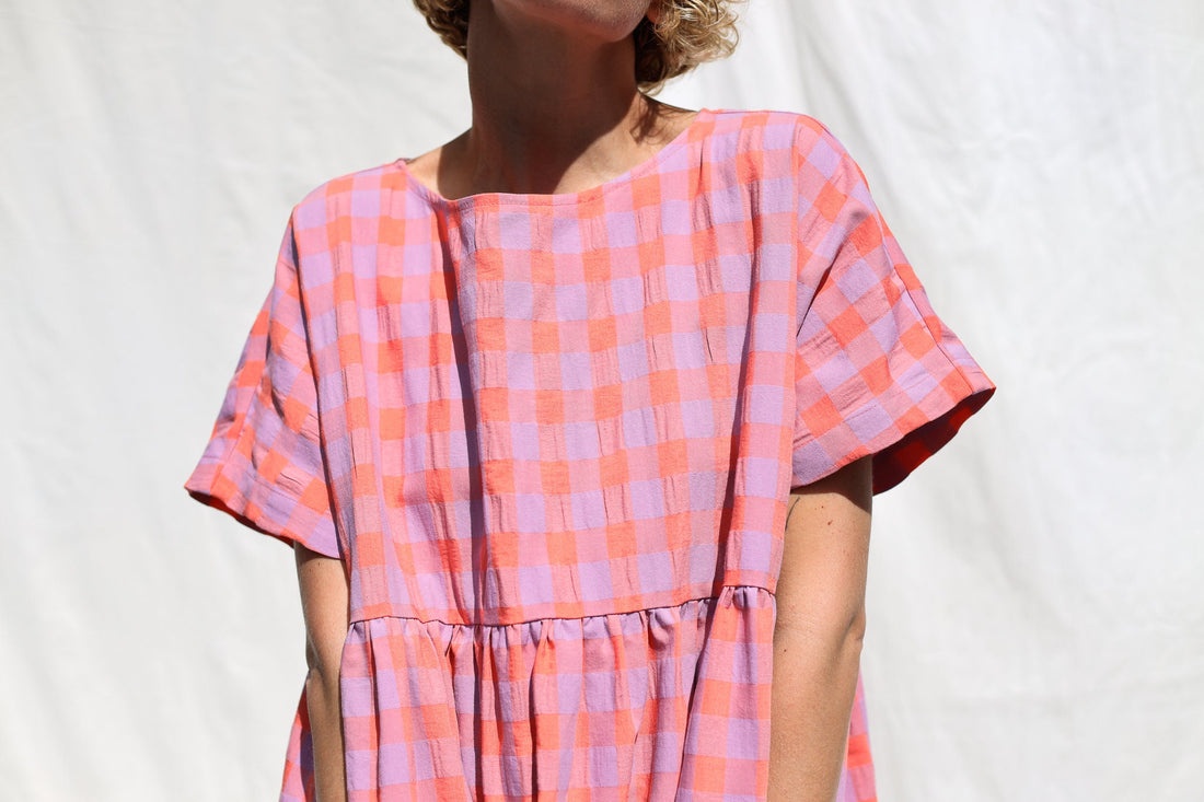 Oversized seersucker checks dress SILVINA • OFFON CLOTHING