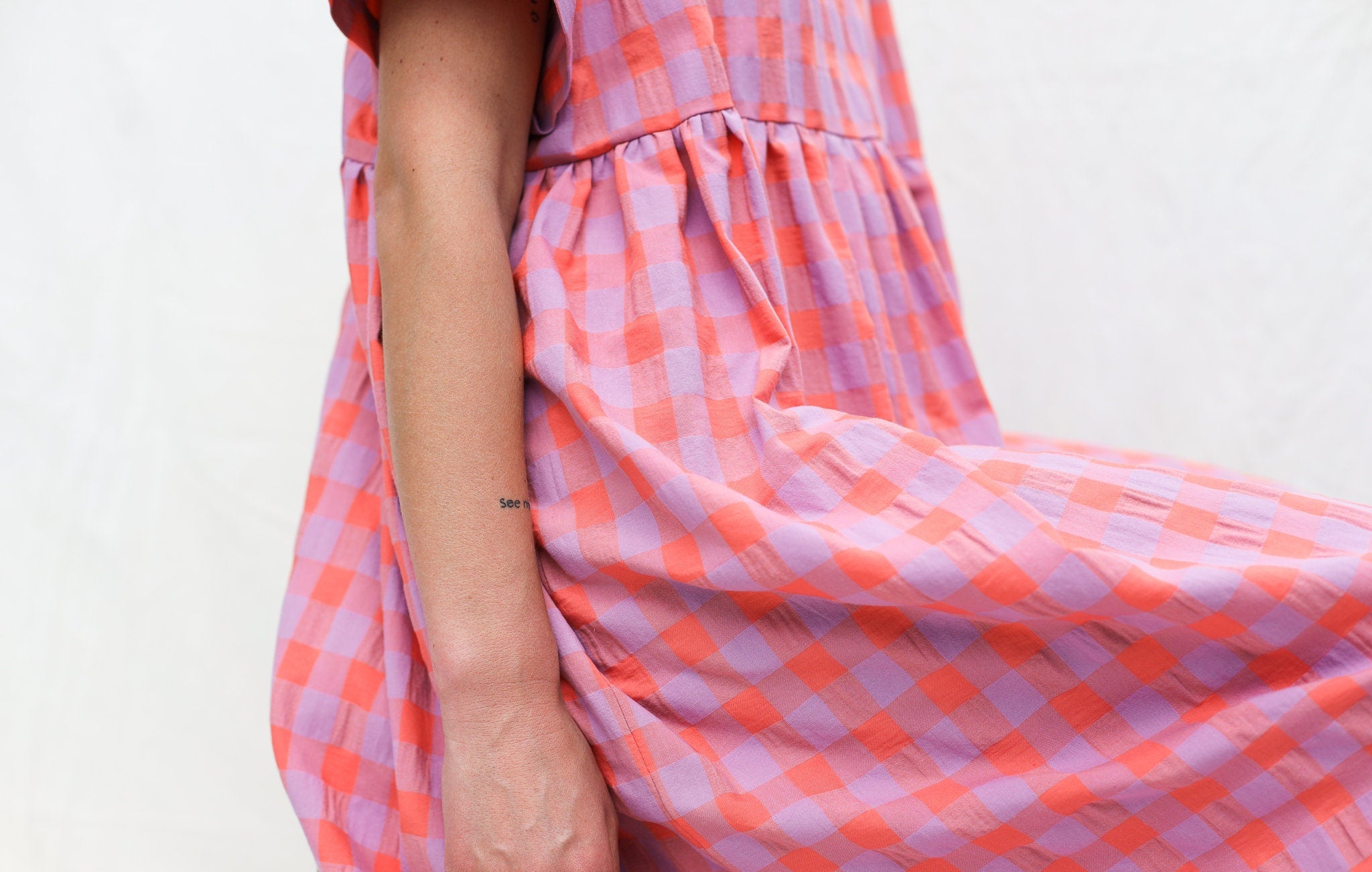 Oversized seersucker checks dress SILVINA • OFFON CLOTHING