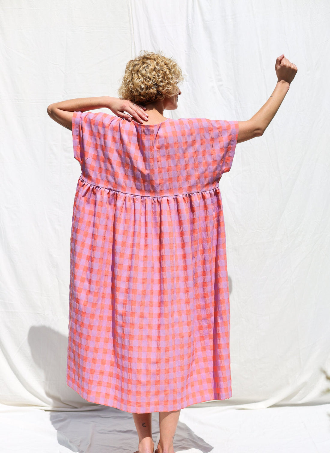 Oversized seersucker checks dress SILVINA • OFFON CLOTHING