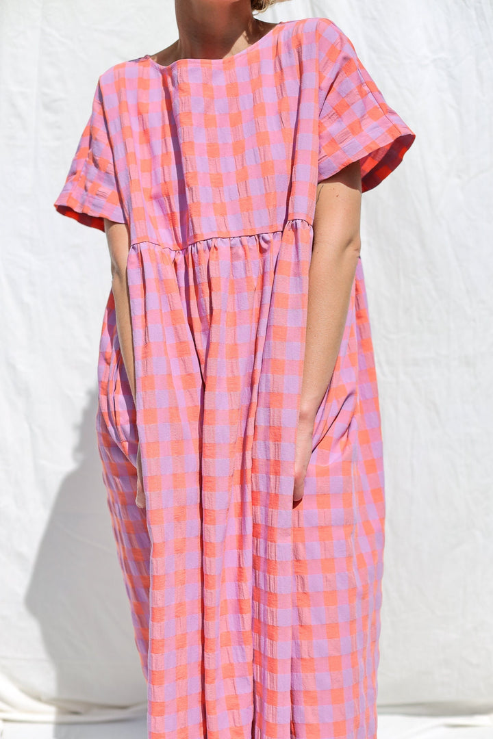 Oversized seersucker checks dress SILVINA • OFFON CLOTHING