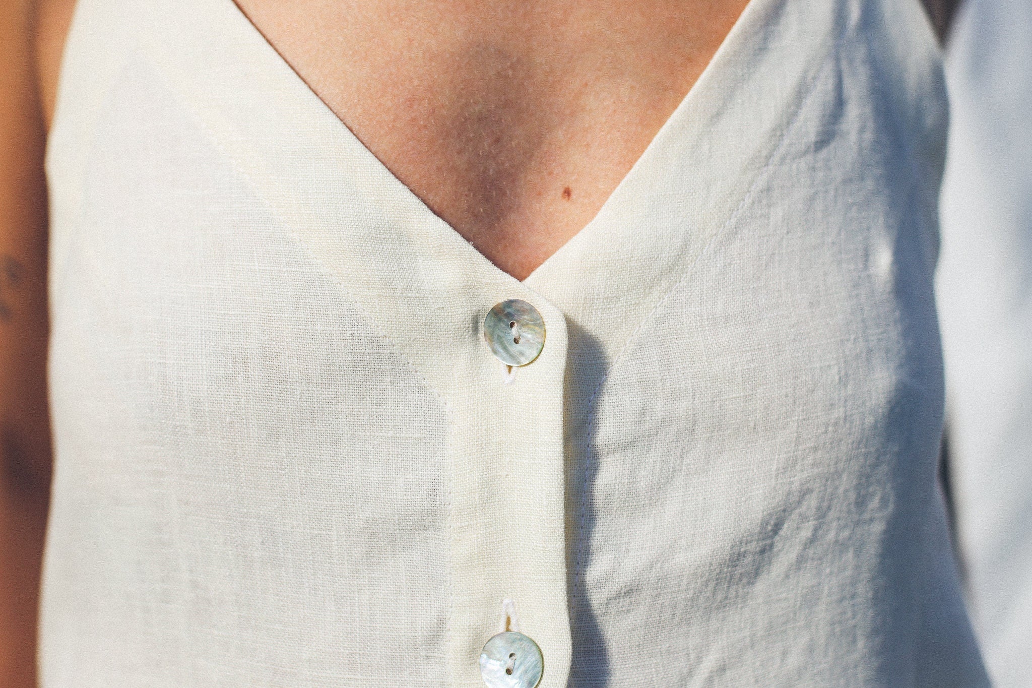 Adjustable straps summer linen dress ELOISE in ivory color / OFFON Clothing