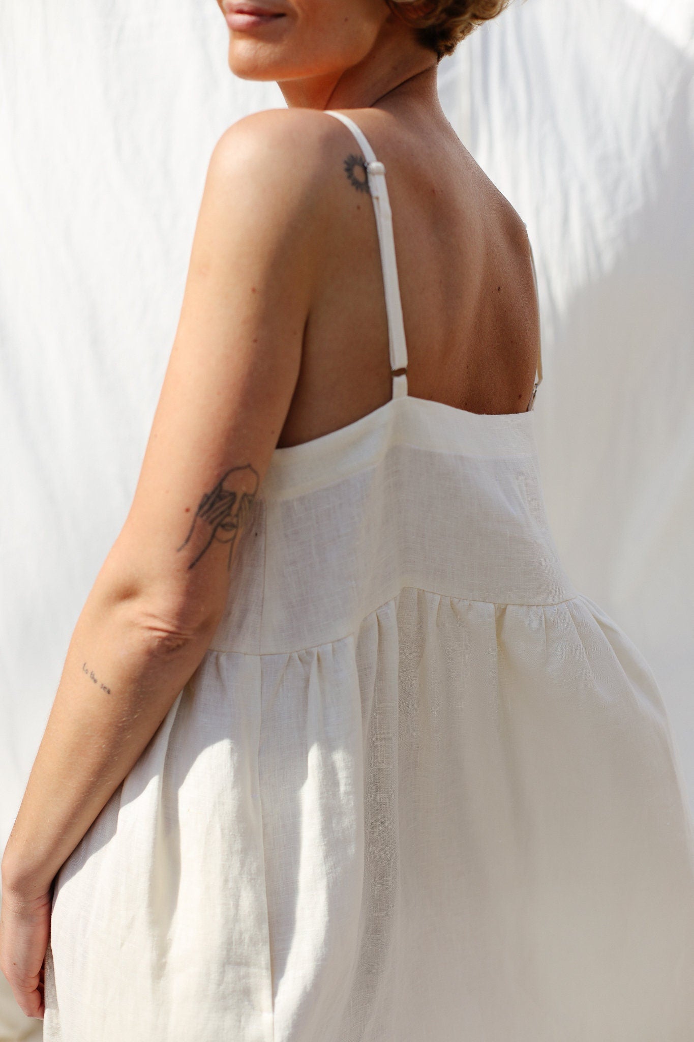 Adjustable straps summer linen dress ELOISE in ivory color / OFFON Clothing