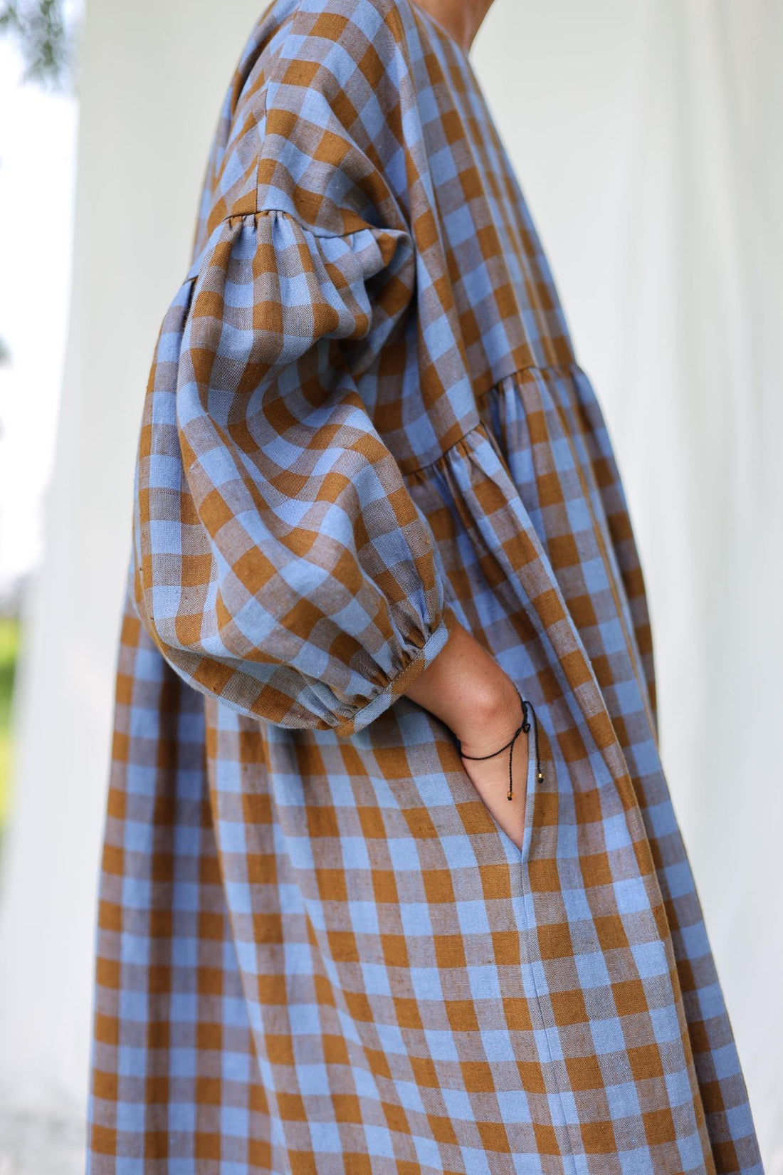 Oversized Linen Dress GRETA in Bluebonnet Checks - Handmade by OFFON CLOTHING