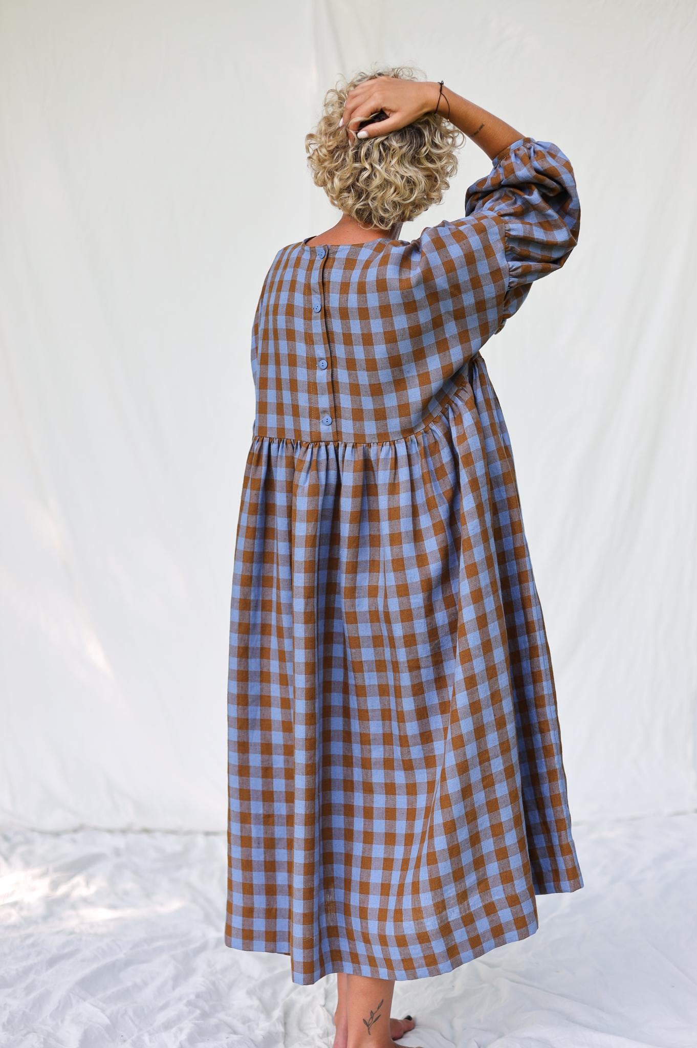 Oversized Linen Dress GRETA in Bluebonnet Checks - Handmade by OFFON CLOTHING