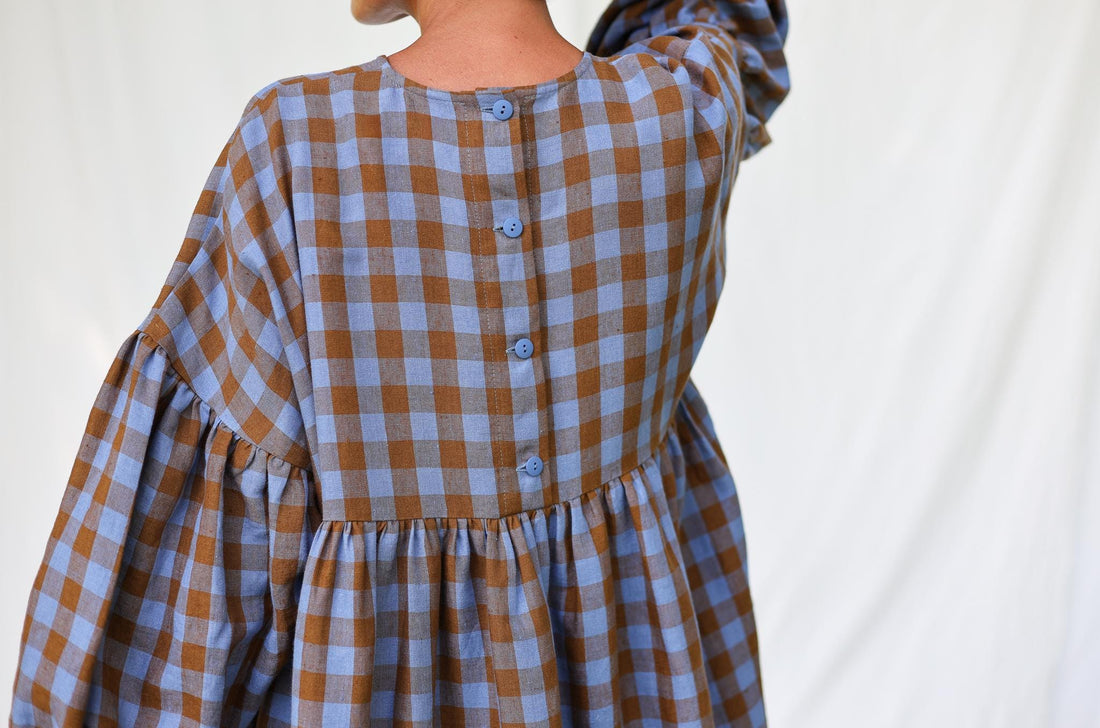 Oversized Linen Dress GRETA in Bluebonnet Checks - Handmade by OFFON CLOTHING