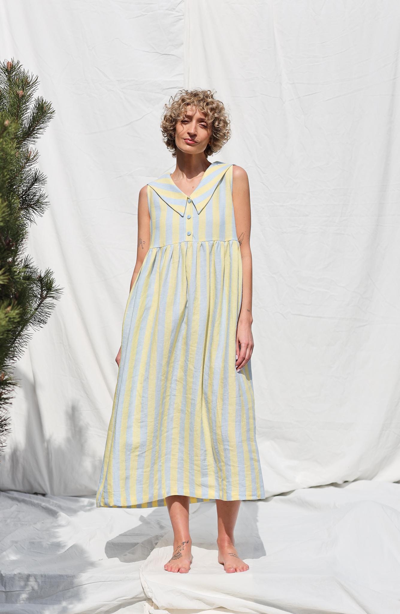 Sailor Collar Sleeveless Linen Dress BETTY / OFFON Clothing