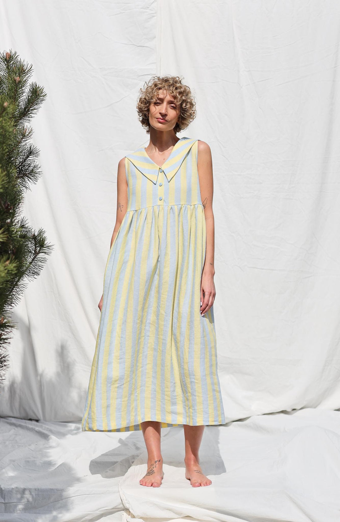 Sailor Collar Sleeveless Linen Dress BETTY / OFFON Clothing