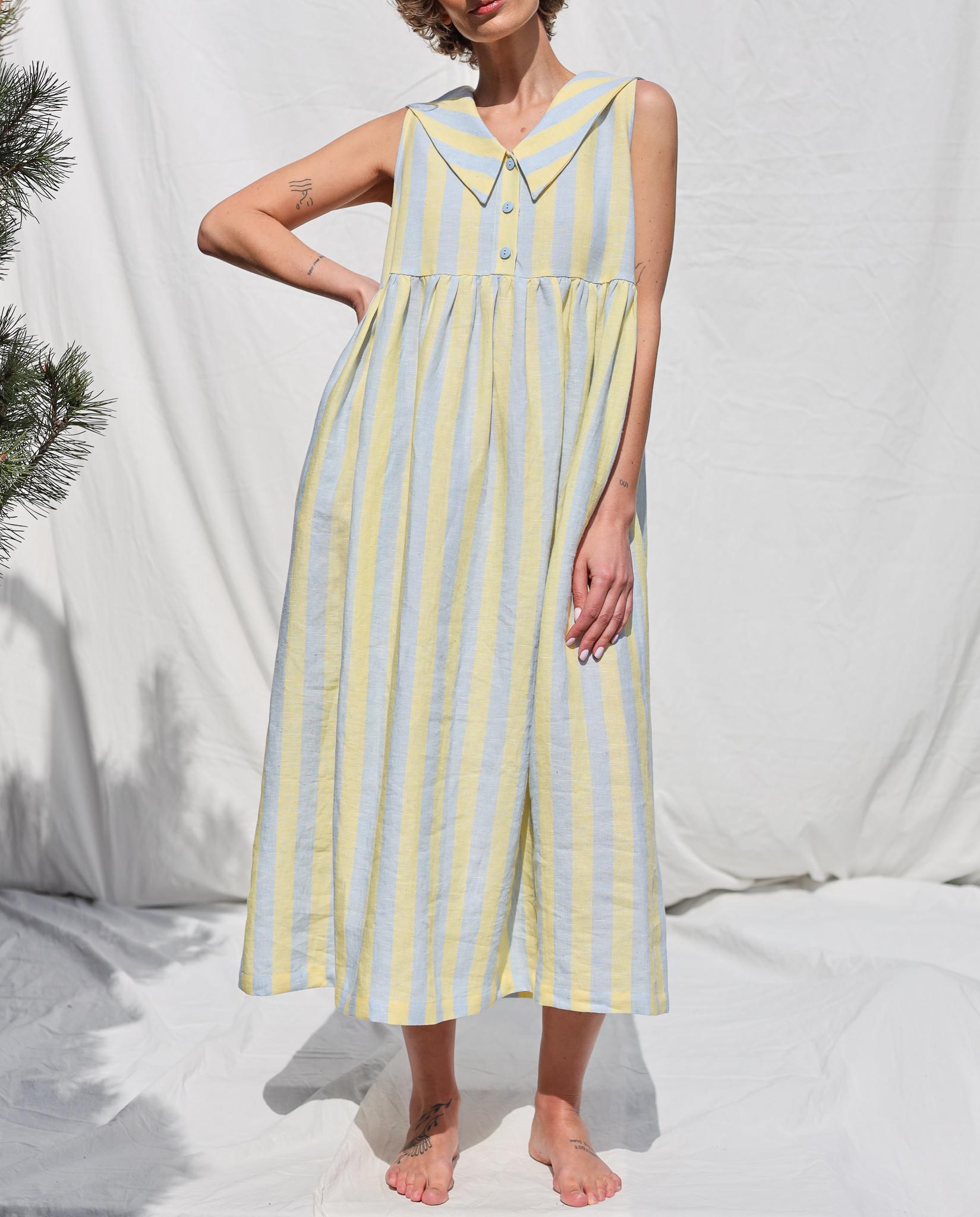 Sailor Collar Sleeveless Linen Dress BETTY / OFFON Clothing