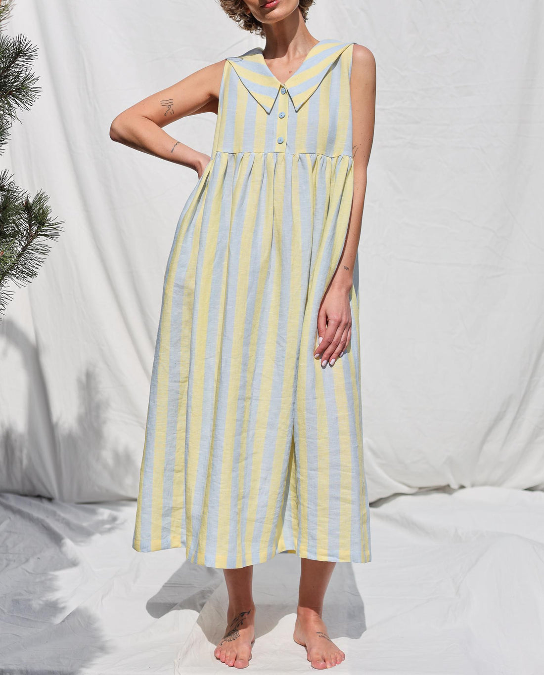 Sailor Collar Sleeveless Linen Dress BETTY / OFFON Clothing