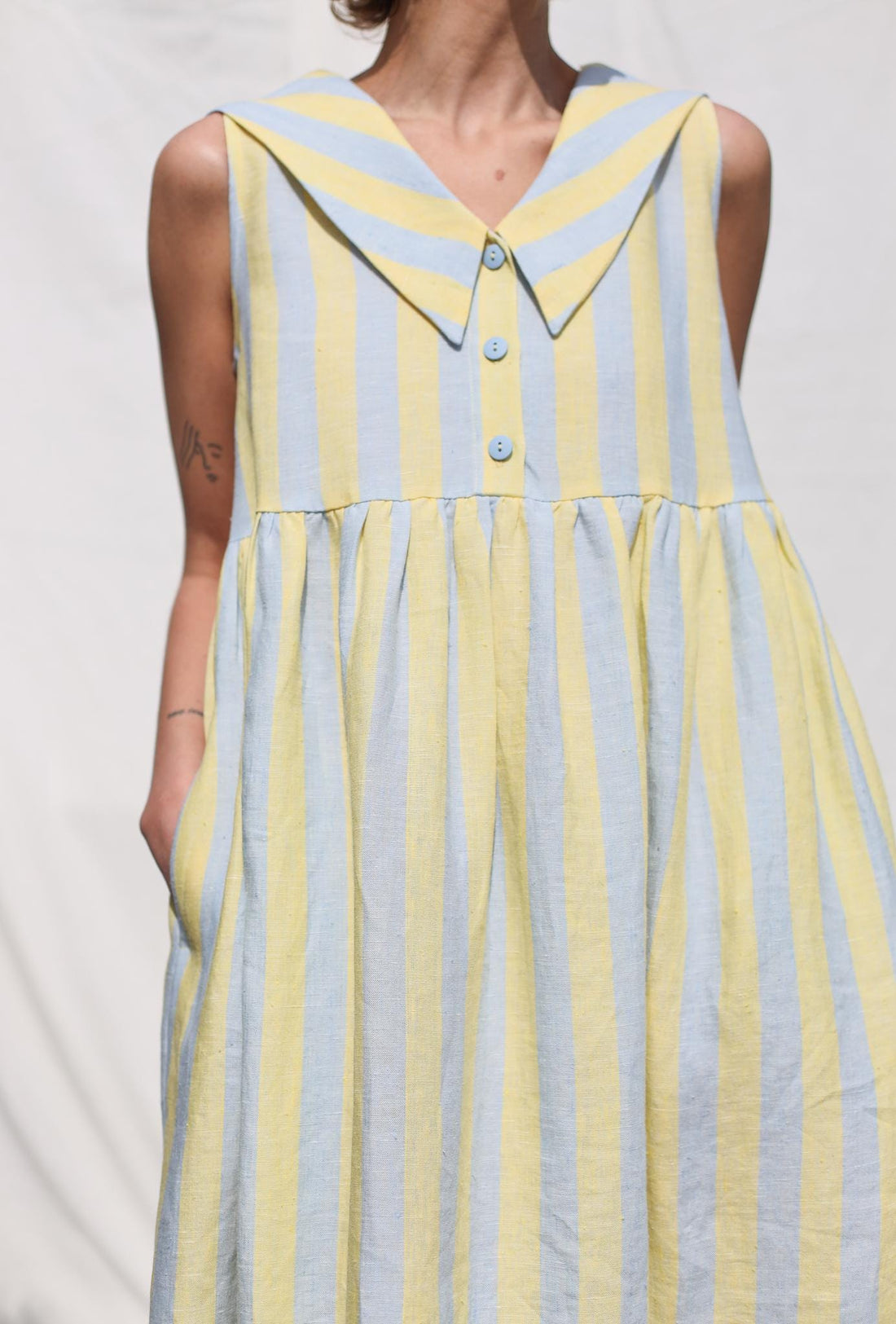 Sailor Collar Sleeveless Linen Dress BETTY / OFFON Clothing