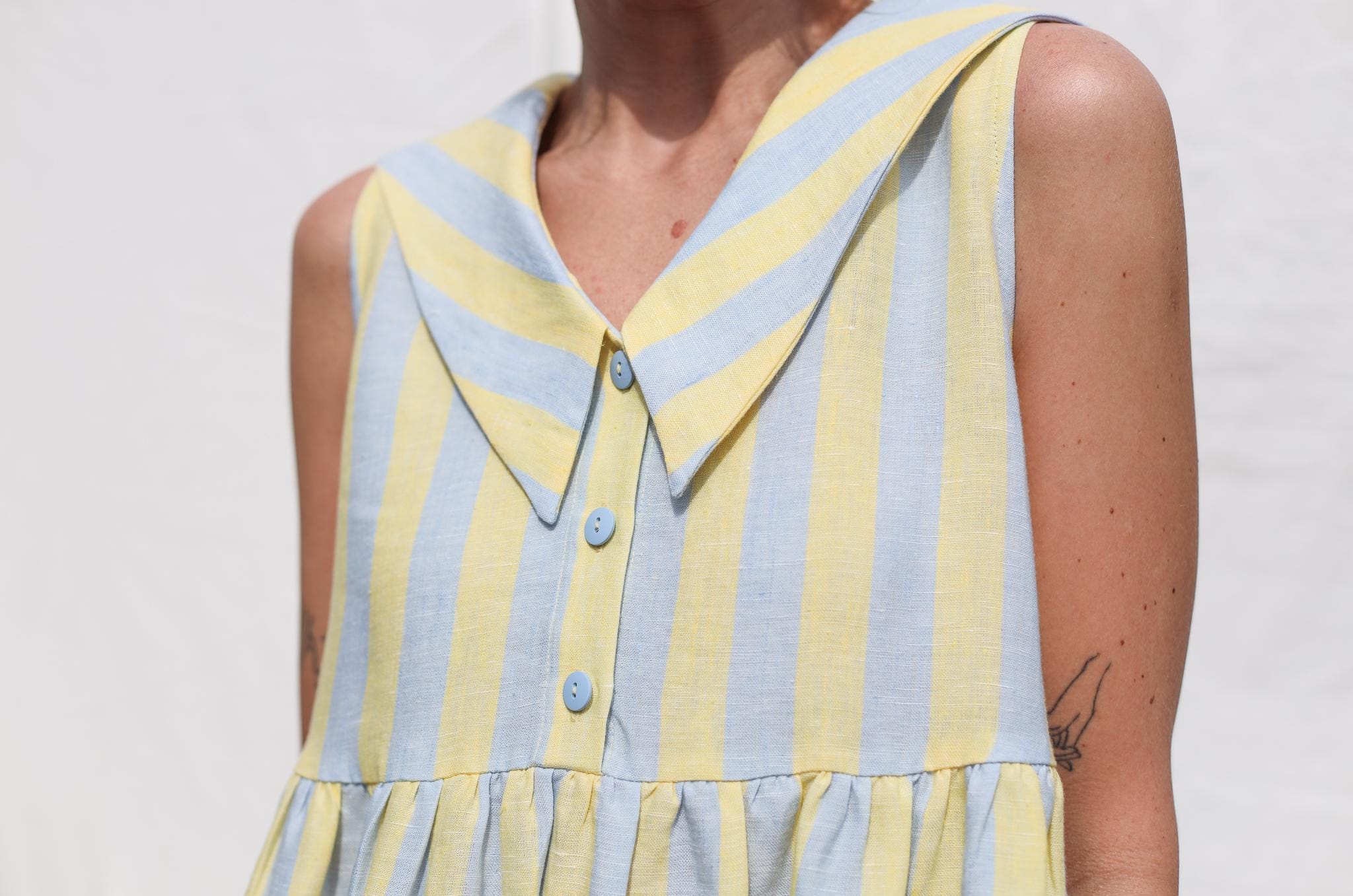 Sailor Collar Sleeveless Linen Dress BETTY / OFFON Clothing