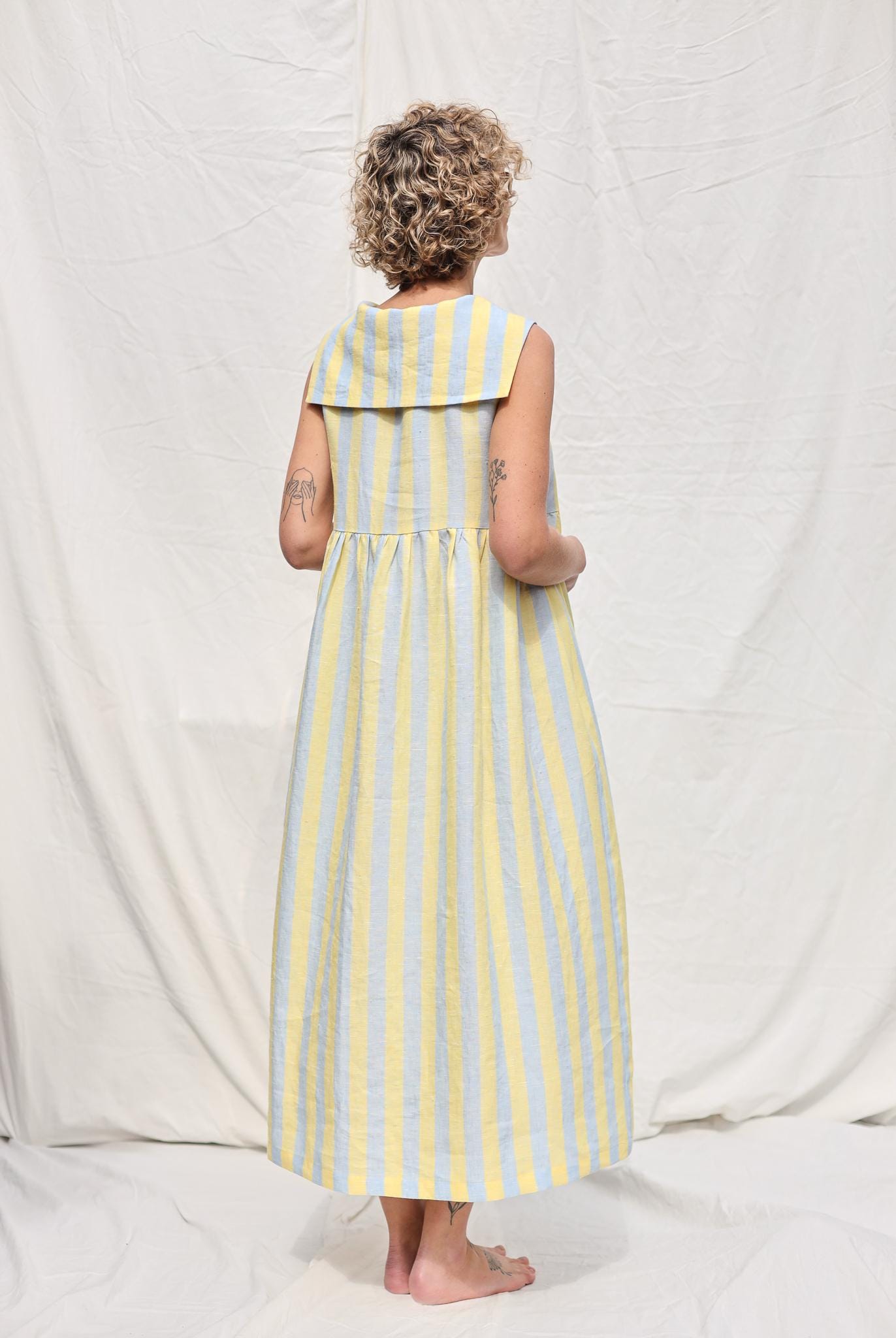 Sailor Collar Sleeveless Linen Dress BETTY / OFFON Clothing