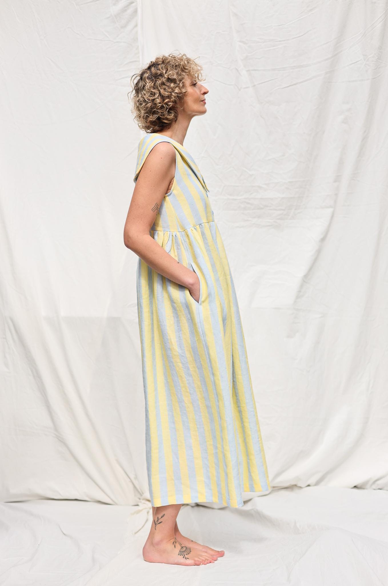 Sailor Collar Sleeveless Linen Dress BETTY / OFFON Clothing