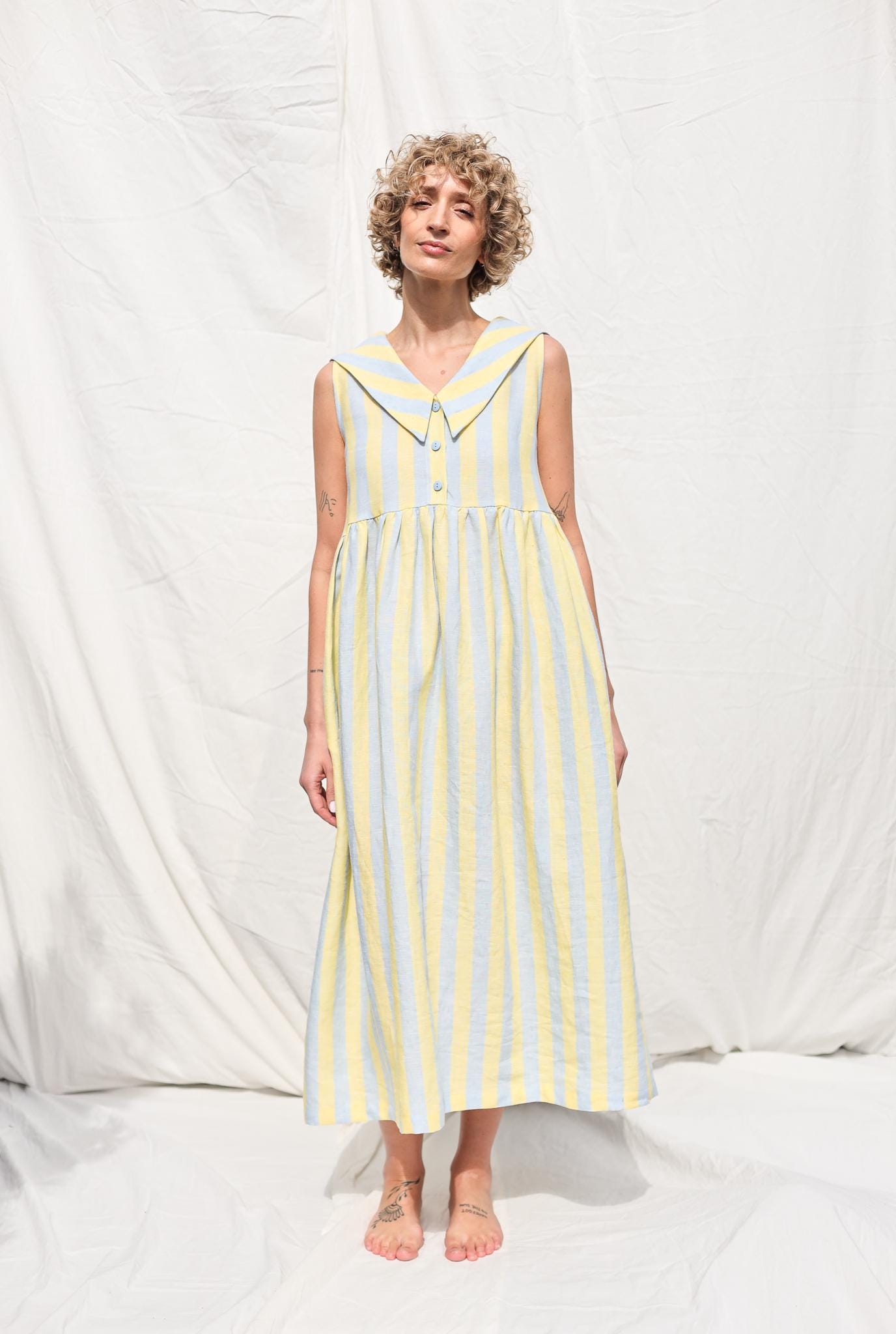 Sailor Collar Sleeveless Linen Dress BETTY / OFFON Clothing