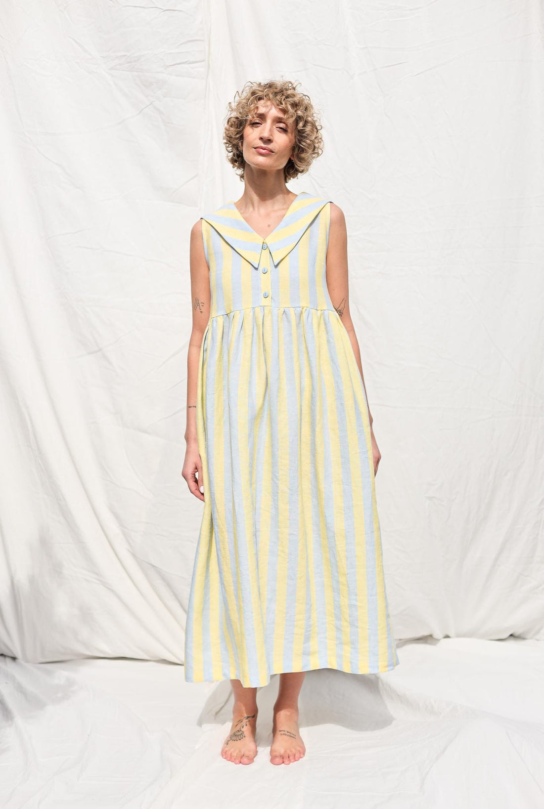 Sailor Collar Sleeveless Linen Dress BETTY / OFFON Clothing