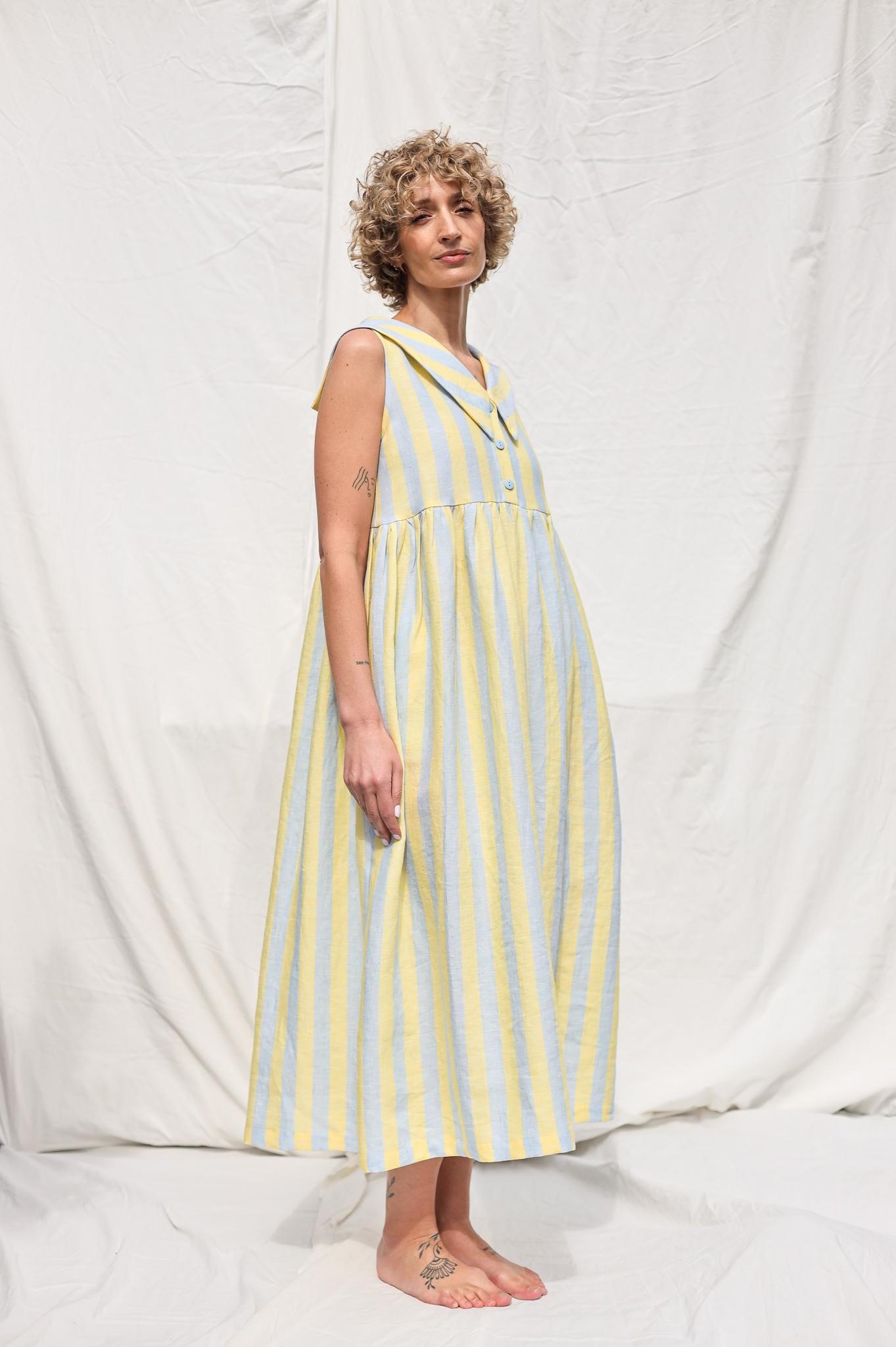 Sailor Collar Sleeveless Linen Dress BETTY / OFFON Clothing