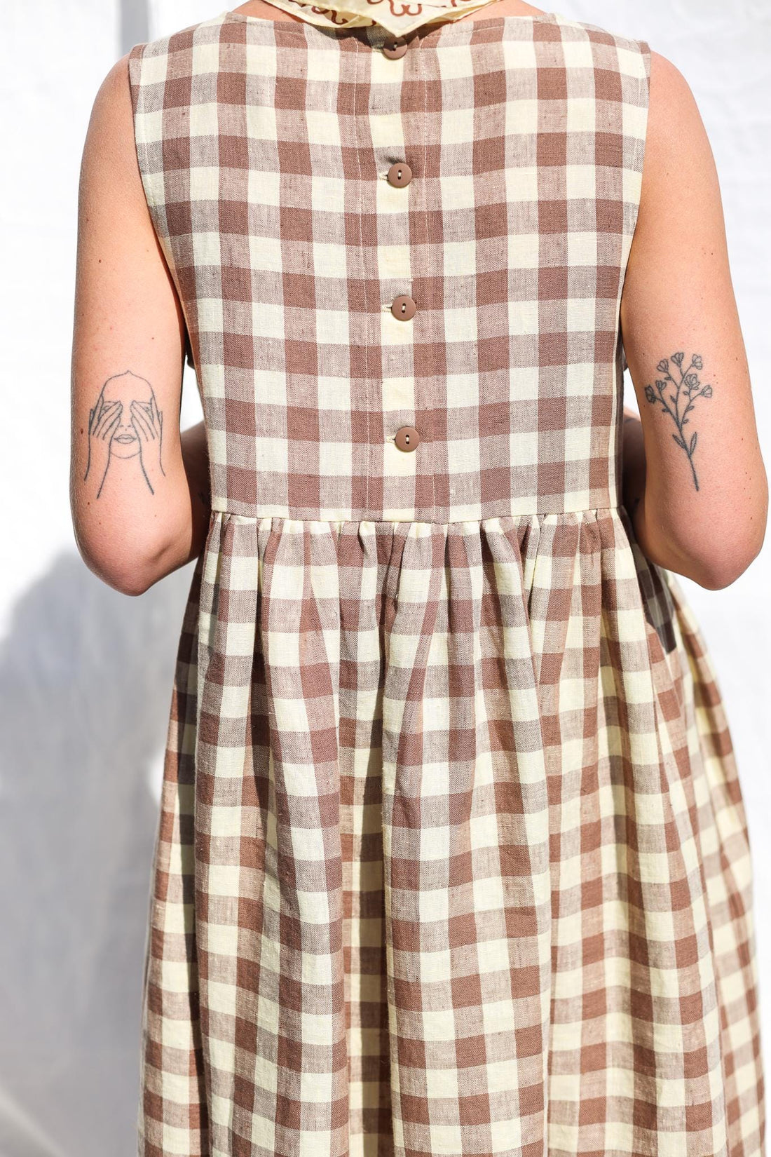 Sleveless linen smock dress in checks • OFFON CLOTHING