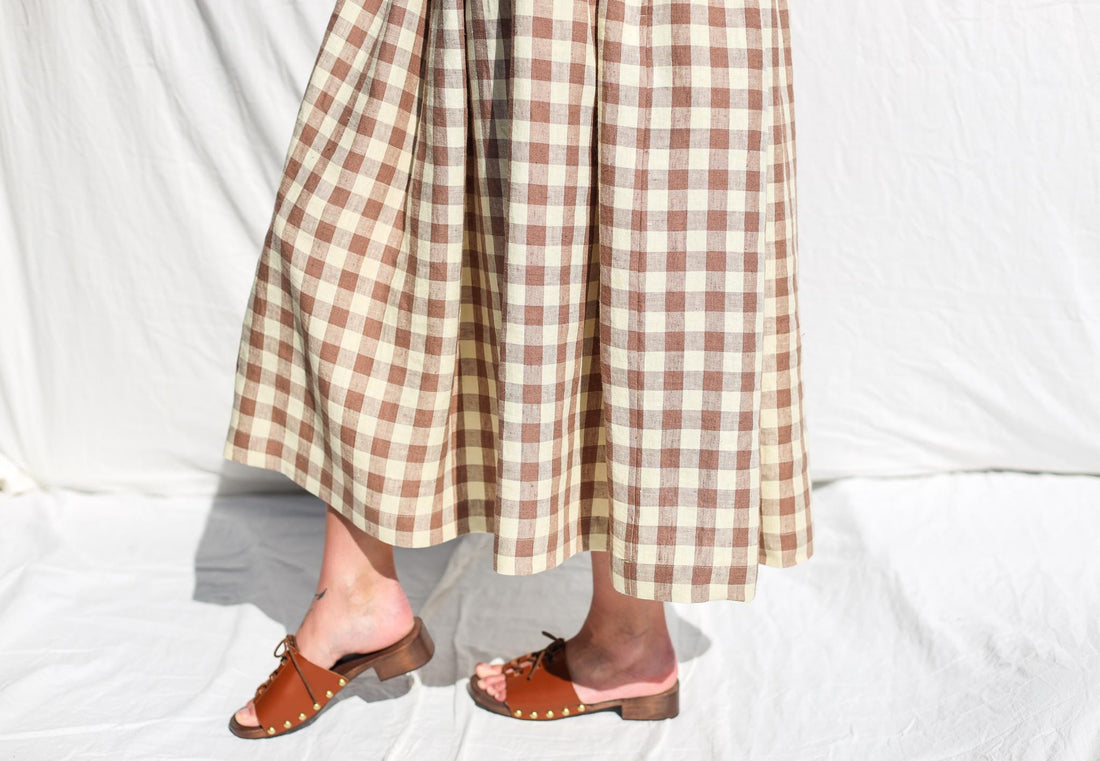 Sleveless linen smock dress in checks • OFFON CLOTHING